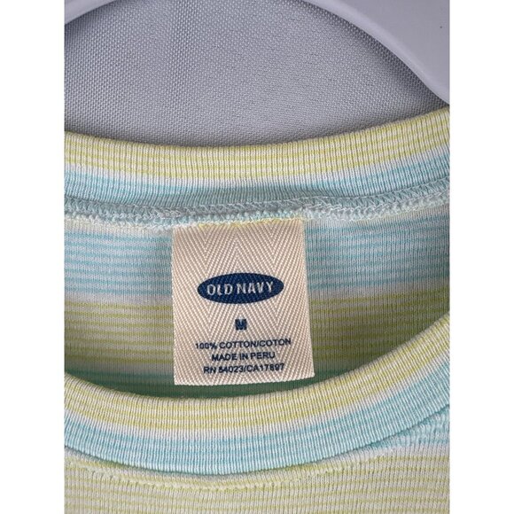 Old Navy Womens Medium Striped T-Shirt 100% Cotton Made In Peru Pastel Yellow & - Picture 3 of 4